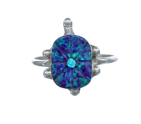Native American Multicolor Opal Sterling Silver Turtle Ring Size 6-3/4 JX124200
